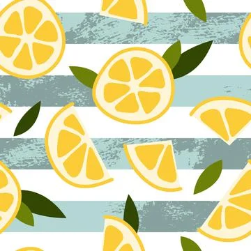 Seamless pattern with fresh lemon and mint. Lemonade. Summer fruit, tropical  스톡 일러스트
