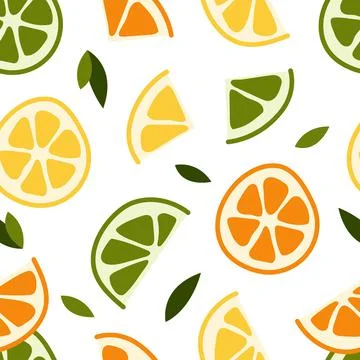 Seamless pattern with fresh lemon, lime, mint, mandarin, tangerine, orange. S Stock Illustration