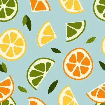Seamless pattern with fresh lemon, lime, mint, mandarin, tangerine, orange. S Stock Illustration