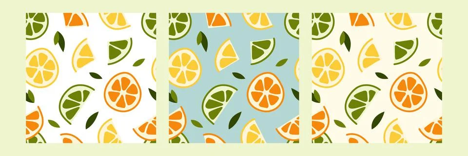 Seamless pattern with fresh lemon, lime, mint, mandarin, tangerine, orange. S Stock Illustration