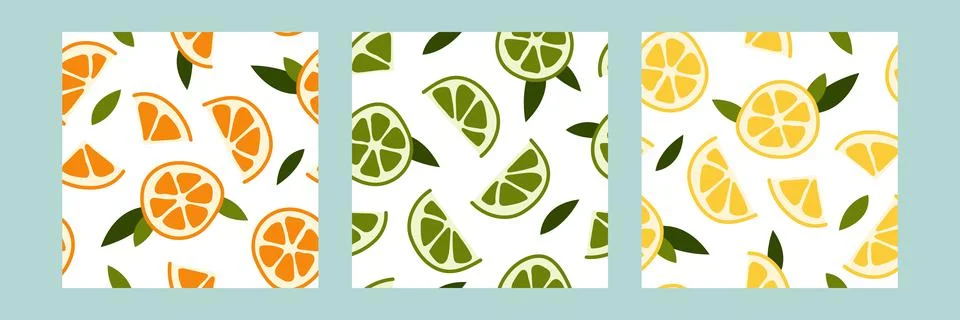 Seamless pattern with fresh lemon, lime, mint, mandarin, tangerine, orange. S Stock Illustration