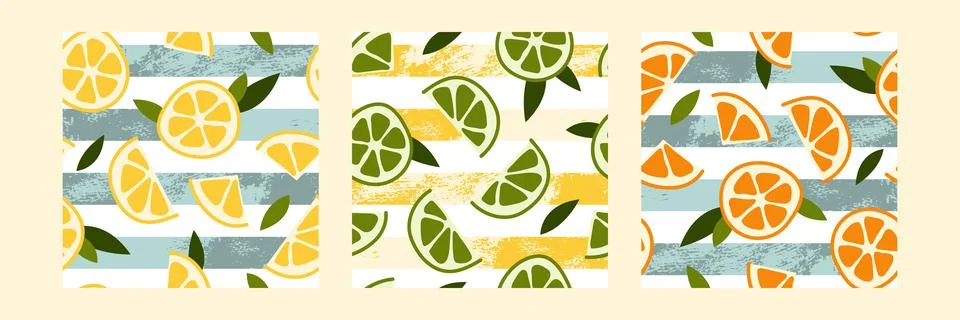 Seamless pattern with fresh lemon, lime, mint, mandarin, tangerine, orange. S Stock Illustration