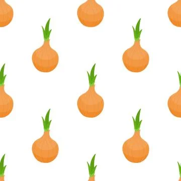 Seamless pattern with fresh onion vegetable. Organic food. Vector illustration. Stock Illustration