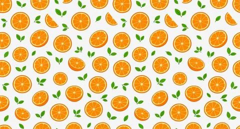 Seamless pattern of fresh orange slices and green leaves with citrus fruit Stockillustratie
