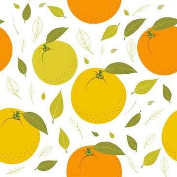 Seamless pattern with fresh oranges and leaves Stock Illustration