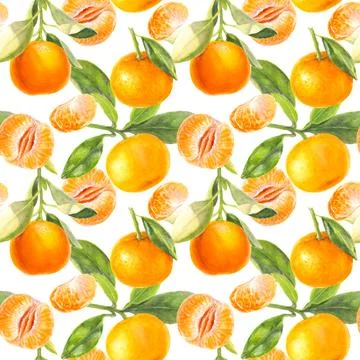 Seamless Pattern with Fresh Oranges, Slices, and Green Leaves for a vibrant Stock Illustration