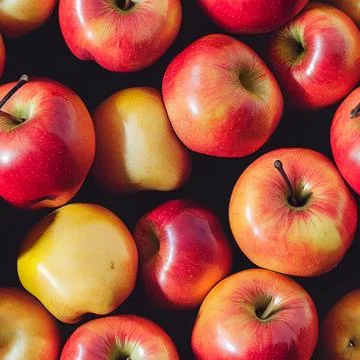 Seamless Pattern of Fresh Organic Apples on Black Background Stock-Fotos