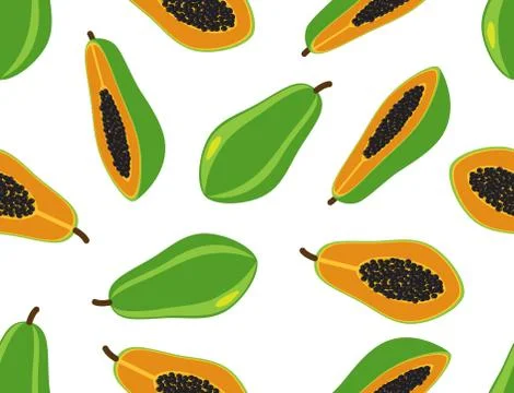 Seamless pattern of fresh papaya set on white background - vector illustration Stock Illustration