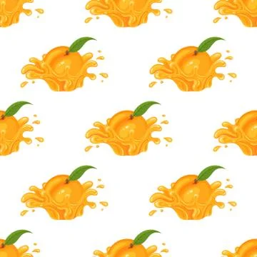 Seamless pattern with fresh peach juice splash burst isolated on white backgr Stock Illustration