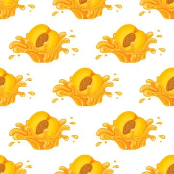 Seamless pattern with fresh peach juice splash burst isolated on white backgr イラスト素材