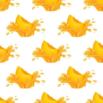 Seamless pattern with fresh peach juice splash burst isolated on white backgr Stock Illustration