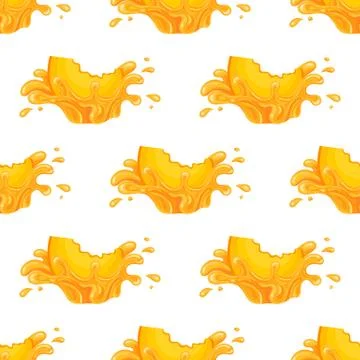Seamless pattern with fresh peach juice splash burst isolated on white backgr Stock Illustration