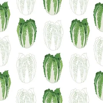Seamless pattern of fresh Peking cabbage icon. Cabbage for the farmer's marke Stock Illustration