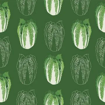Seamless pattern of fresh Peking cabbage icon. Cabbage for the farmer's market Stock Illustration