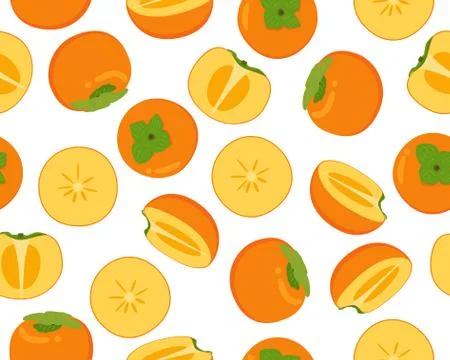 Seamless pattern of fresh persimmon fruit  isolated on white background Stock Illustration
