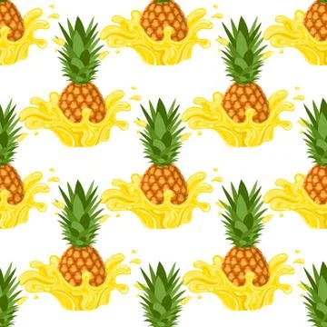 Seamless pattern with fresh pineapple yellow juice splash burst isolated on w Illustrazione stock
