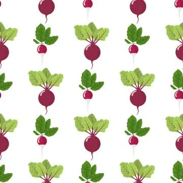 Seamless pattern with fresh radish and beet vegetables. Organic food. Vector. Illustrazione stock