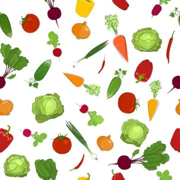 Seamless  pattern of fresh raw vegetables Stock Illustration