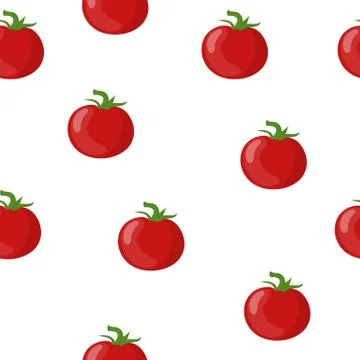 Seamless Pattern with Fresh Red Tomato Vegetable isolated on white. Vector. Illustrazione stock