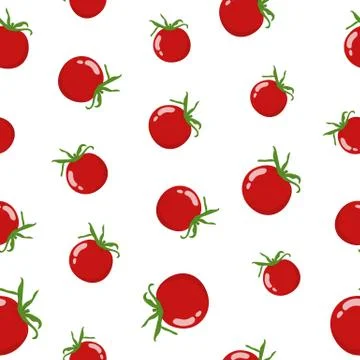 Seamless Pattern with Fresh Red Tomato Vegetable isolated on white. Vector. Illustrazione stock