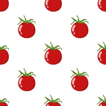 Seamless pattern with fresh red tomato vegetable. Organic food. Vector. Illustrazione stock