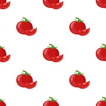 Seamless pattern with fresh red tomato vegetable isolated on white background Stock Illustration