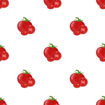 Seamless pattern with fresh red tomato vegetable isolated on white background Illustrazione stock
