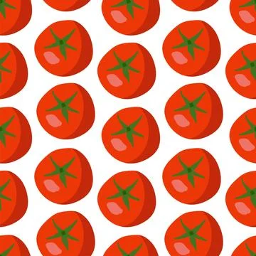 Seamless pattern with fresh red tomato, farm vegetables. Ingredients for cooking Stock Illustration