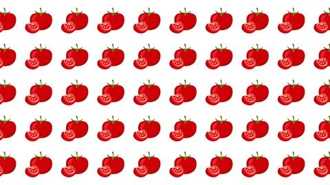 Seamless Pattern of Fresh Red Whole Tomatoes and Slices Isolated on White B.. Stock Illustration