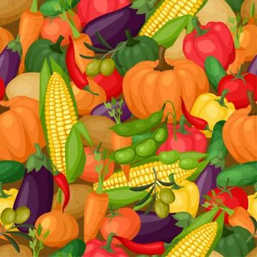 Seamless pattern with fresh ripe stylized vegetables 스톡 일러스트