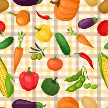 Seamless pattern with fresh ripe stylized vegetables Stock Illustration