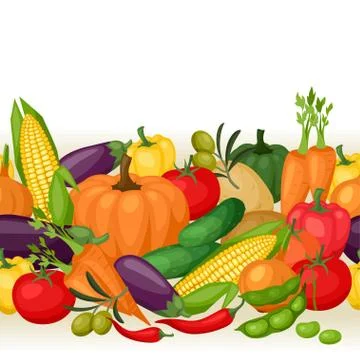 Seamless pattern with fresh ripe stylized vegetables Stock Illustration