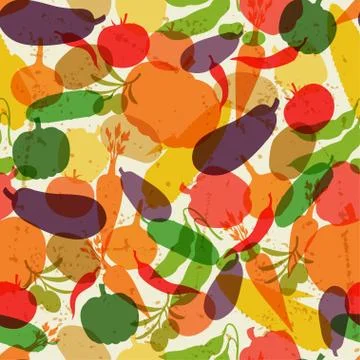 Seamless pattern with fresh ripe stylized vegetables 스톡 일러스트