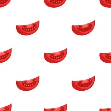 Seamless pattern with fresh slice of red tomato vegetable. Vector illustration Stock Illustration