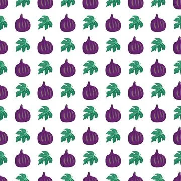 Seamless pattern with fresh sweet tasty fig fruits and leaves Stock Illustration