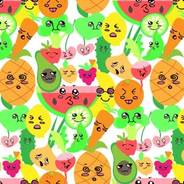 Seamless pattern with fresh vegetables and fruits Stock Illustration