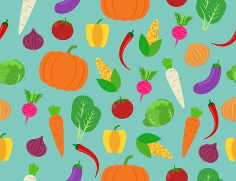 Seamless pattern of fresh vegetables on background - Vector illustration Stock Illustration