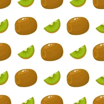 Seamless pattern with fresh whole and slice kiwi fruit on white background. S Stock Illustration