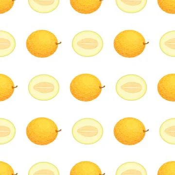 Seamless pattern with fresh whole and half melon fruit on white background. H イラスト素材