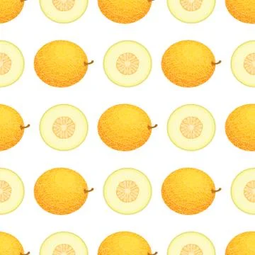 Seamless pattern with fresh whole and half melon fruit on white background. H イラスト素材