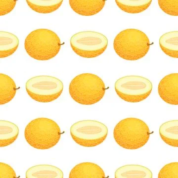 Seamless pattern with fresh whole and half melon fruit on white background. H イラスト素材