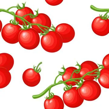 Seamless pattern fresh whole and branch tomato. Isolated on the white backgro Illustration