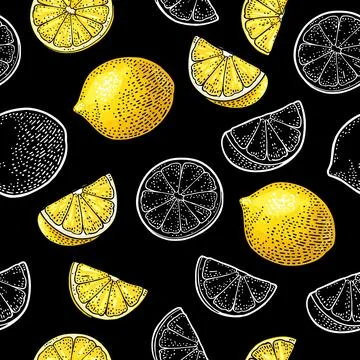 Seamless pattern fresh whole and slice lemon. Isolated on white 스톡 일러스트