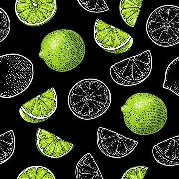 Seamless pattern fresh whole and slice lime. Isolated on white Stockillustratie