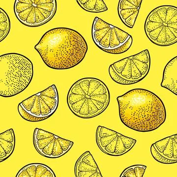 Seamless pattern fresh whole and slice lemon. Isolated on white 스톡 일러스트