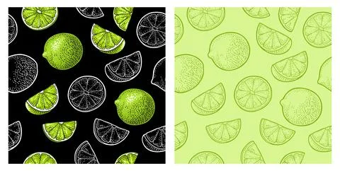 Seamless pattern fresh whole and slice lime. Isolated on white Stock Illustration
