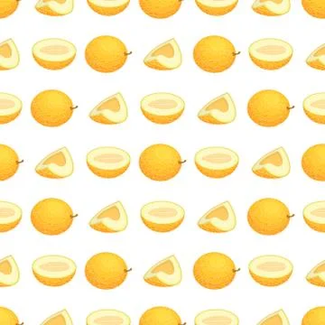 Seamless pattern with fresh whole, half and half melon fruit on white backgro イラスト素材