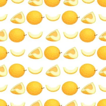 Seamless pattern with fresh whole, half and half melon fruit on white backgro Stock Illustration