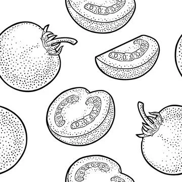 Seamless pattern fresh whole, half and slice tomato. Isolated on the white ba Stockillustratie