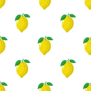 Seamless pattern with fresh whole lemon fruit on white background. Vector. イラスト素材